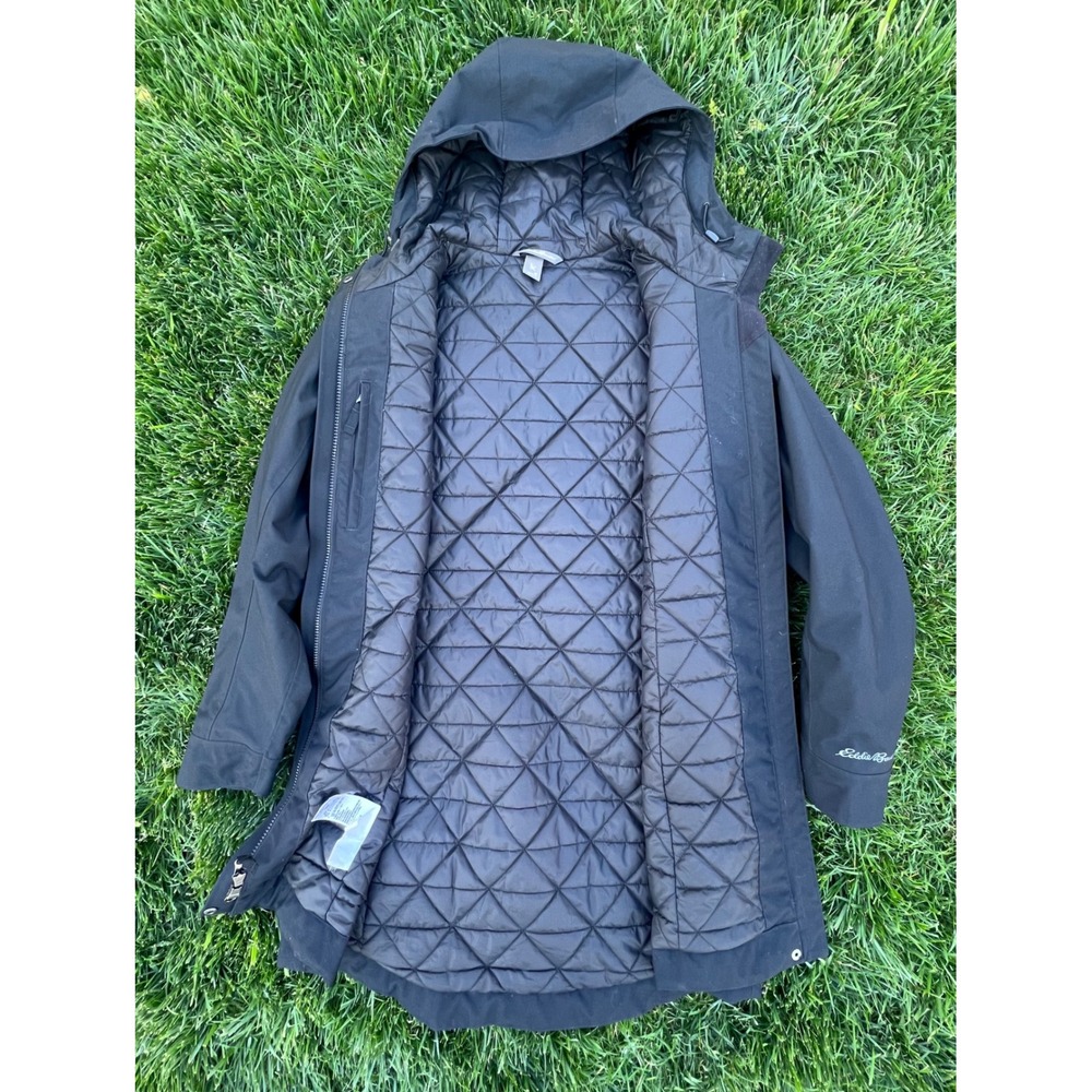 Eddie Bauer WeatherEdge Black Quilted Hooded Parka Jacket Womens Medium - Picture 3 of 16